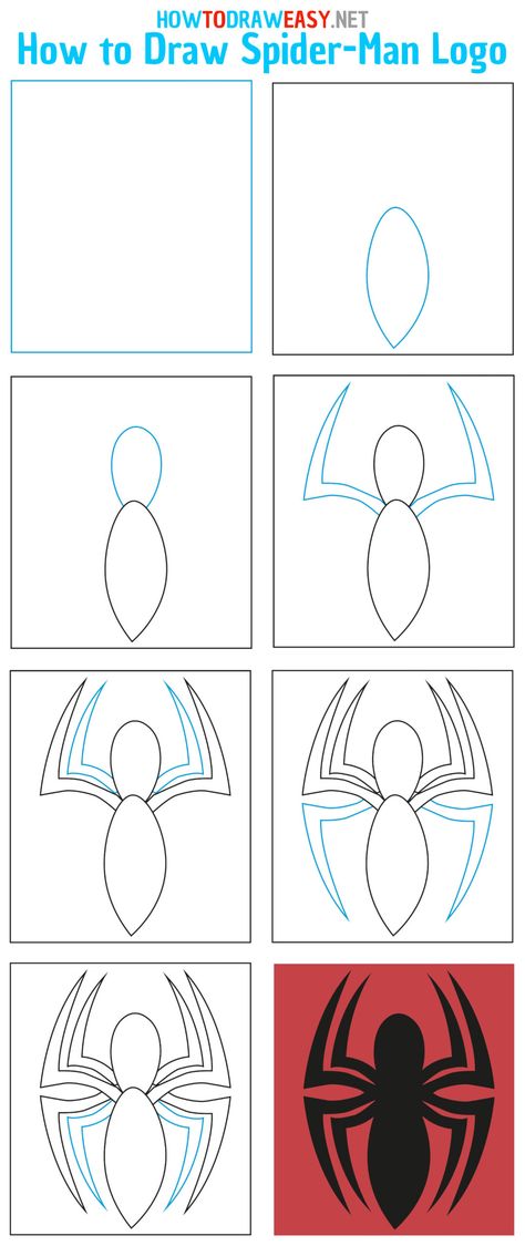 How to Draw Spiderman logo Step by Step #Spiderman #Spider #SpiderTattoo #SpiderLogo #EasySpidermanlogo #SpidermanLogoDrawing #HowtoDrawtheSpiderManLogo #LogoDrawing #SpiderManSymbol #SpiderSymbol #Marvel #Comics #ComicBook #EasyDrawings Easy Painting Ideas Spiderman, Painting Ideas Easy Simple Spider Man, Small Spider Man Drawing, Spiderman Logo Painting, Spiderman How To Draw Step By Step, Spider Man Things To Draw, How To Draw Spiderman Logo, Marvel Step By Step Drawings, How To Draw Spiderman Face