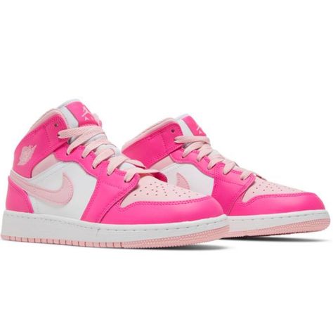 Nike Shoes Women Kids, Nike Shoes Junior, Jordan 1 Mid Rosa, Hot Pink Jordans Low, Hot Pink Low Jordans, Pink Quartz Jordans, Nike Jordan Mid Pink, Shoe Template Nike, Hot Pink And White Nike Shoes