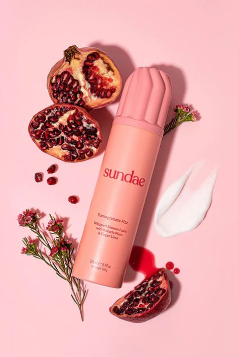 Sundae Body Pomegranate Fizz Foaming Body Wash Whipped Shower Foam, Vegan Alcohol, Foaming Body Wash, Finger Lime, Shower Foam, Kakadu Plum, Natural Exfoliant, Peach Blossom, Skin Complexion