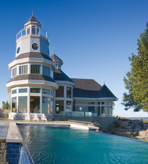 Bright Idea - Michigan Blue Magazine Master Bathtub, Blue Magazine, Modern Cape, Pella Windows, Save File, Curved Staircase, Lake Huron, Lake Cottage, Beach Houses