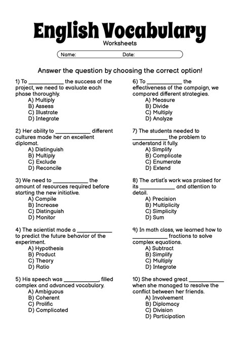 English Vocabulary Exercises for 9th Graders Grade 10 English Worksheets, Grade 7 English Worksheets, English Vocabulary Exercises, English Sentence Structure, Vocabulary Test, 9th Grade English, Communication Development, English Grammar Exercises, English Sentence