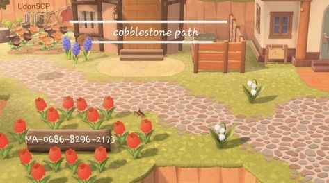 Wonderful ACNH Designs — a beautiful full stone “cobblestone” path by 🏣 Acnh Cobblestone, Acnh Path, Cobblestone Path, Acnh Paths, Ac Ideas, Brick Path, Ac New Leaf, Gravel Path, Path Design