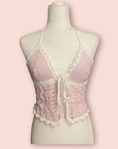 Layered Dress Aesthetic, How To Make A Crochet Shirt, Frilly Crochet Top, Ballet Core Crochet, Cute Aesthetic Crochet Ideas, Pink Crochet Clothes, Mermaid Core Crochet, Crochet Coquette Top, Y2k Crochet Ideas