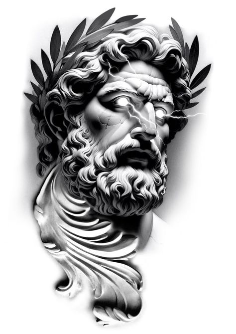 Chest Piece Tattoo Men Design, Sparta Tattoo, Punisher Artwork, Black Dragon Tattoo, Tattoo Homme, Zeus Statue, Greek God Tattoo, Zeus Tattoo, Medusa Tattoo Design