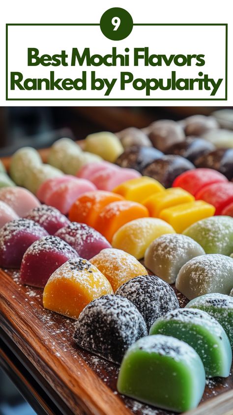 A variety of colorful mochi flavors, including matcha, red bean, mango, and black sesame, arranged on a platter for a delightful dessert experience. Mochi Flavors, Red Bean Mochi, Daifuku Mochi, Matcha Strawberry, Strawberry Mochi, Japanese Treats, Asian Sweets, Sweet Cravings, Red Bean