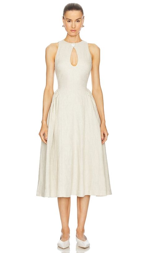 LPA Seina Midi Dress in Natural Linen | REVOLVE Italian Romance, Summer Midi Dress, Staple Dress, Linen Maxi Dress, Elegant Dress, Natural Linen, Elegant Dresses, Cotton Linen, Denim Dress