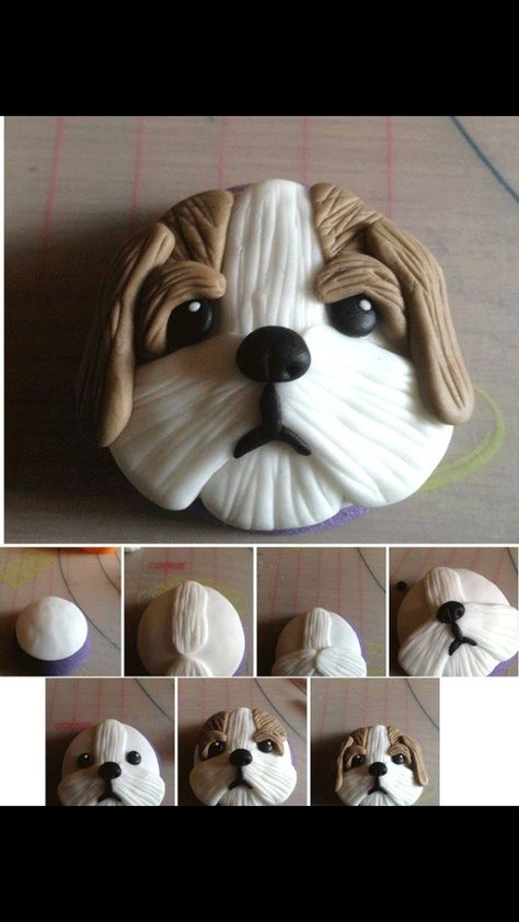 Shih tzu cake Fondant Dog, Dog Cupcakes, Puppy Cake, Animal Cupcakes, Fondant Animals, Fondant Cake Toppers, Animal Cakes, Dog Cakes, Fondant Tutorial