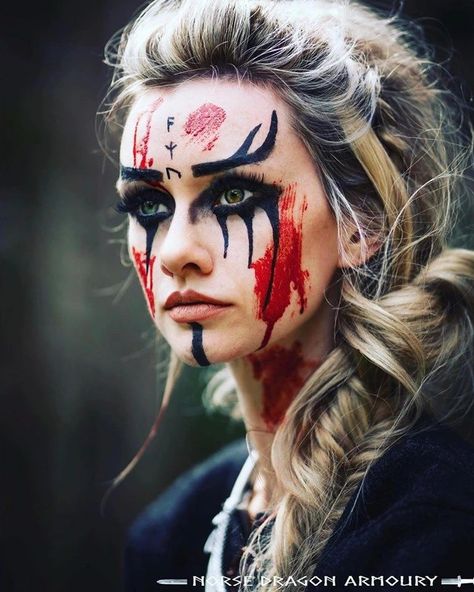 Viking Face Paint, Warrior Makeup, Viking Makeup, Viking Warrior Woman, Viking Aesthetic, Viking Costume, Viking Women, Viking Hair, Halloween Makeup Inspiration