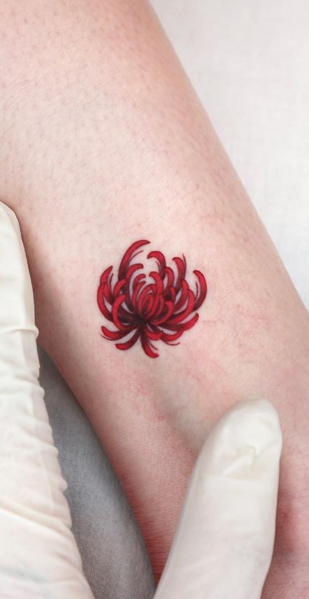 Chrysanthemum And Scorpio Tattoo, Chrisanthiums Flowers Tattoos, Chrysanthemum Small Tattoo, Chrysanthemum Wrist Tattoo, Crysanthemum Tattoo Design Small, Small Chrysanthemum Flower Tattoo, Tiny Chrysanthemum Tattoo, Christhamum Flower Tattoo, Crysentimum Tattoo