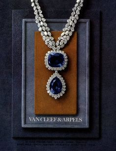 Van Cleef Necklace, Van Cleef And Arpels Jewelry, Diamond Necklace Designs, Diamonds Necklace, Van Cleef And Arpels, Blue Stones, Vintage Advertising, A Necklace, Fabulous Jewelry