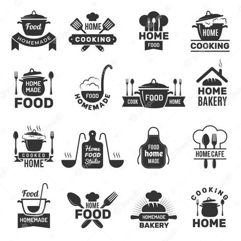 Homemade food logos. kitchen cooking sym... | Premium Vector #Freepik #vector #logo Restaurant Logos, Cooking Logo, Logos Vintage, Chef Logo, Food Bakery, Kitchen Logo, Kartu Doa, Cooking At Home, Food Logo Design