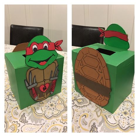 Finn's kindergarten valentine box. Teenage mutant ninja turtles. Raphael. Cowabunga. Valentines Boxes For Kids School Ninja Turtle, Tmnt Valentines Boxes, Teenage Mutant Ninja Turtle Valentine Box Ideas, Teenage Mutant Ninja Turtles Valentines, Tinkerbell Valentine Box Ideas, Diy Valentine’s Day Boxes For Boys, Little Boy Valentine Box Ideas, Awesome Valentine Boxes For Boys, Boy Valentine Box Ideas Schools