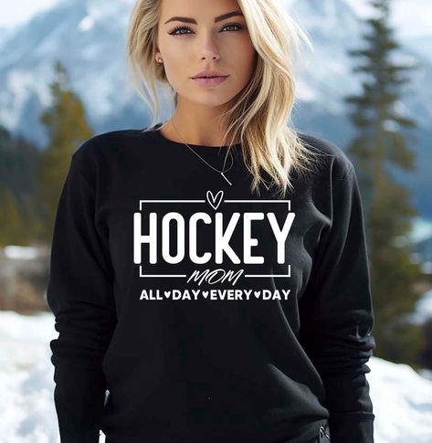 Hockey Mom Sweatshirt, Mom Sweaters, Hockey Arena, Team Ideas, Custom Crewneck Sweatshirts, Custom Crewneck, Cricut Shirts, Mom Crewneck, Hockey Stuff