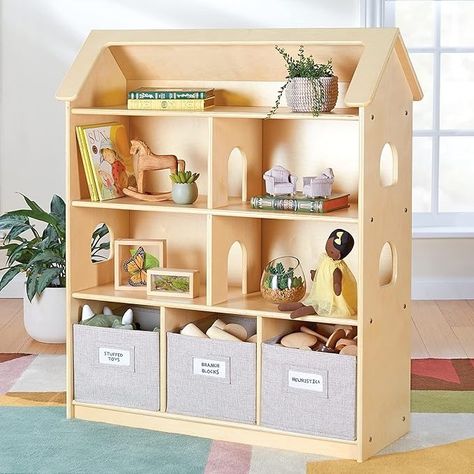 Amazon.com: Guidecraft EdQ Dollhouse Bookcase - White: Bookshelf for Kids with Storage Bins for Dolls, Books, Toys, and School Supplies| Kid's Bedroom and Classroom Furniture : Toys & Games Dollhouse Bookshelf, Dollhouse Bookcase, Kids Pretend Play, Wooden Organizer, Play Furniture, White Bookcase, Classroom Furniture, Bookshelves Kids, Wooden Dollhouse