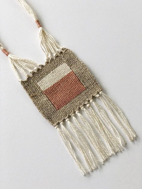 Mini Tapestry, Handwoven Necklace, Handwoven Tapestry, Fiber Art Jewelry, Woven Necklace, Art Necklaces, Mode Boho, Fiber Jewelry, Tassel Jewelry