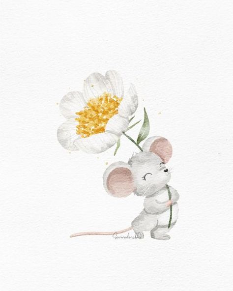 Sweet Drawings, Baby Animal Drawings, 동화 삽화, Mouse Drawing, Kids Room Poster, Baby Illustration, Watercolor Pictures, Watercolor Images, Baby Wall Art