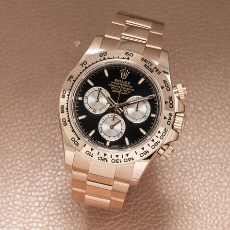 Everose 🌹  Rolex Daytona Rose Gold Black Dial with Sundust Subdials  REF: #126505 Daytona Rose Gold, Rolex Daytona Rose Gold, Rolex Daytona, Rolex Watches, Gold Black, Rolex, Rose Gold, Gold, Quick Saves