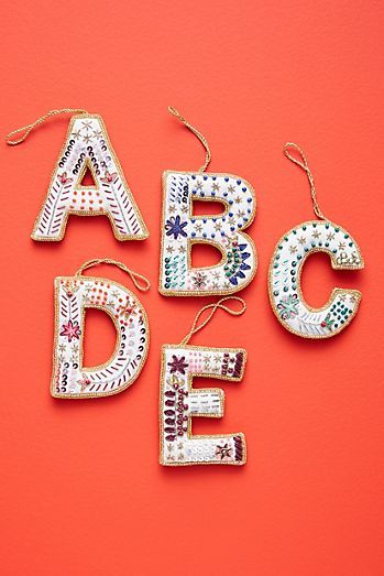 Silver Christmas Decorations, Letter Ornaments, Unique Christmas Ornaments, Floral Monogram, Christmas Lettering, Silver Christmas, Felt Ornaments, Monogram Letters, Unique Christmas