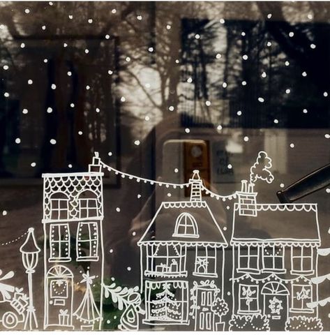 Christmas Window Painting, Pretty Christmas Decorations, Window Drawing, Christmas Window Display, Winter Window, Christmas Chalkboard, Christmas Window Decorations, Christmas Tree Painting, Christmas Interiors