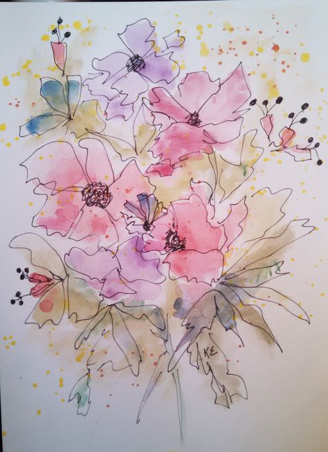 A Floral . . . Watercolor and Ink 6x8 Watercolor With Ink Outline, Watercolour And Pen Flowers, Abstract Floral Paintings Watercolour, Watercolor Flowers Pen Outline, Loose Watercolour Florals, Watercolour Bunch Of Flowers, Shell Rummel, Watercolor Art Abstract, Line And Wash