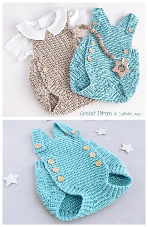 Baby Romper Free Crochet Patterns & Paid - DIY Magazine Crochet Baby Boy Dress, Crochet Ideas For Baby Girl, Crochet Ideas For Baby Boy, Crochet Onesie Pattern Free, Trending Crochet Patterns 2023, Crochet For Baby Boy, Crochet For Baby Girl, Crochet Baby Boy Clothes, Crochet Baby Clothes Patterns