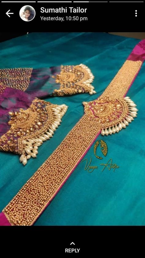 Maggam Work Belt Designs, Hipbelts For Sarees, Hipbelt Designs, Aari Belt, Saree Belts, Saree Belt, Embroidery Belt, Mirror Work Blouse Design, Latest Bridal Blouse Designs