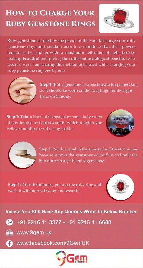 It is important to clean and recharged your ruby gemstone rings so that you will get full benefits. The best traditional methods for recharging ruby gemstone rings are to use the power of elemental sources like sunlight, moonlight or earth energy. https://wa.me/919216116688 Planet Sun, Earth Energy, Ruby Gemstone, Light Reflection, Ruby Ring, Ruby, Gemstone Rings, Benefits, Gems