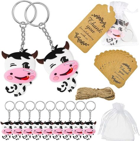 Keychains Birthday Keychain Thanksgiving Supplies Cow Keychain, Animal Party Decorations, Kraft Tags, 1st Birthday Party Favors, Cow Birthday Parties, Cow Baby Showers, Farm Animal Party, Animal Baby Shower Theme, Cow Birthday