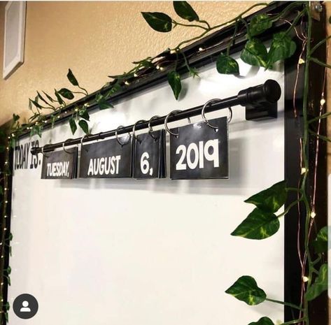 Magnetic Curtain Rod, Farmhouse Classroom, Classroom Goals, Classroom Hacks, Magnetic Curtain, Classroom Makeover, Hanging Calendar, Classroom Layout, Elementary Classroom Decor