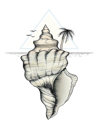 Millions of unique designs by independent artists. Find your thing. Seashell Drawing, Shell Tattoo, Secret Island, Island Poster, Shell Tattoos, Ball Drawing, Black Girls With Tattoos, Sketches Pencil, Mermaid Tattoos