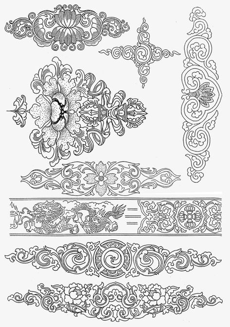 Buddhist Patterns Design, Tibetan Art Pattern Design, Tibetan Buddhist Tattoo, Tibetan Art Pattern, Tibetan Pattern, Tibetan Design, Tibetan Tattoo, Tibetan Symbols, Floral Design Pattern