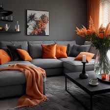 Orange And Grey Living Room Decor, Cushions For Grey Sofa, Grey And Orange Living Room, Burnt Orange Living Room, Grey Sofa Living Room, Living Room Decor Gray, Living Room Orange, Apartment Living Room Design, Living Room Decor Cozy