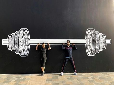 Gym Selfie Wall, Gym Interior Design Ideas, Gym Mural, Wellness Center Design, Gym Plans, Gym Wall Art, Gym Design Interior, Selfie Wall, Interior Murals