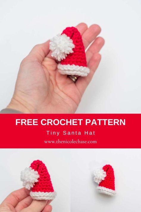 Free Pattern Santa Crochet Ornament - Santa Hat Crochet Tiny Santa Hat Free Pattern, Crochet Christmas Hat Garland, Mini Santa Hat Crochet Pattern, Crochet Santa Hat Ornament Free Pattern, Small Santa Hat Crochet, Mini Crochet Santa Hat Free Pattern, Crochet The Grinch Free Pattern, Tiny Santa Hat Crochet Pattern, Tiny Crochet Santa Hat