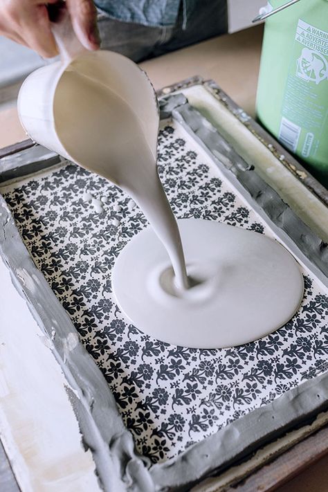 Applying Pattern to Tiles Using Plaster Transfer How To Make Tiles, Pottery Making Illustrated, Ceramic Wall Art Tiles, Ceramic Supplies, Diy Plaster, Ceramic Glaze Recipes, Tile Crafts, Tile Wall Art, Diy Tile