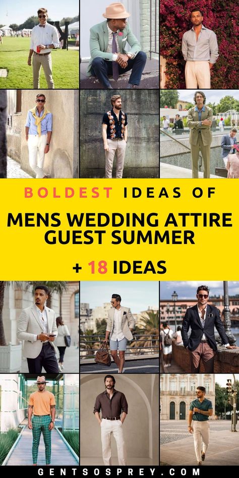 Elevate your summer wedding style with our elegant men's summer wedding guest attire for 2024. From casual beachwear to semi-formal outfits, our curated collection offers a variety of styles to suit every occasion. Whether you're attending an outdoor ceremony or a formal event, we have the perfect ensemble for you. Dress with confidence and sophistication and make a lasting impression at any summer wedding. Summer Semi Formal Wedding Guest Attire Men, Men’s Summer Wedding Guest Casual, Garden Party Wedding Outfit Guest Man, Semi Formal Suits For Men, Summer Wedding Men Outfit Guest, Summer Wedding Man Guest, Summer Wedding Guest Outfit Men, Wedding Guest Outfit Men Summer, Man Wedding Guest Outfit