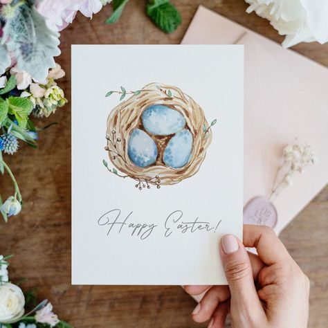 Hand Painted Easter Cards, Easter Watercolour Card, Easter Card Watercolor, Easter Cards Handmade Watercolor, Easter Watercolor Paintings Easy, Watercolour Easter Cards, Easter Watercolor Cards, Easter Watercolors, Watercolor Easter Cards