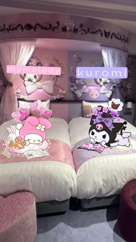 kuromi 💜 vs My melody 💖 Kuromi Bedroom, Twin Toddlers, Twin Bedroom, My Melody, I Am Awesome, Solar, Kitty, Bedroom, Bed