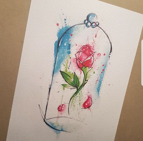 A4 Enchanted rose from Beauty and the Beast printed 250gsm watercolour paper Beauty And The Beast Drawing, Beauty Drawings, Enchanted Rose, Rose Drawing, Pinturas Disney, Watercolor Art Lessons, Art Station, Disney Tattoos, Disney Drawings