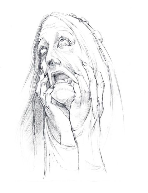 Expression sketch by Jessica R. Van Hulle. www.theladyjessica.com. #agony #agonized #tormented #pencilsketch #expressions  #portraitsketch #graphite #portrait #illustration #scifiart #fantasyart #the_lady_jessica #JessicaVanHulle #jessicarvanhulle Unconscious Drawing Reference, Agony Face Expression, Narcissistic Drawing, Drawing Angry Expression, Mischevious Face Drawing, Agony Illustration, Face Punch Drawing Reference, Distressed Face Expression, Devastated Expression Drawing