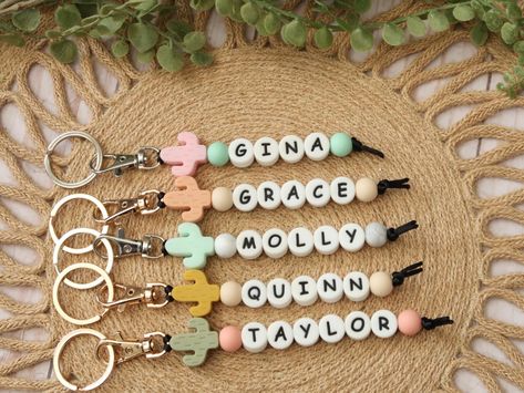 Name Bead Keychain, Keychain With Name, Silicone Bead Keychain, Cactus Keychain, Name Keyrings, Keychain Custom, Bead Keychain, Beaded Keychain, Cool Backgrounds Wallpapers