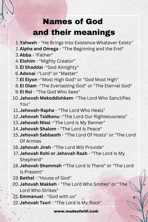 22 Amazing Names of God and Their Meaning | Hebrew Names of God - Made of Still ® Gods Hebrew Names, Hebrew Names For God, All Of Gods Names, God's Names In Hebrew, Adoration To God, The Amour Of God, The Different Names Of God, Words Of Praise To God, Devotion Outline