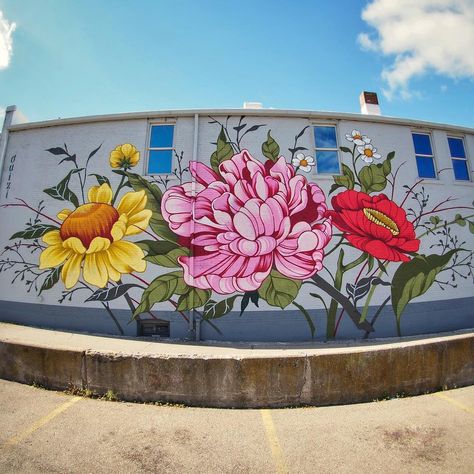 Image may contain: plant, flower and outdoor Building Mural, Building Murals, Beautiful Murals, Jackson Michigan, Garden Fence Art, Graffiti Flowers, Garden Mural, Wal Art, Flower Mural