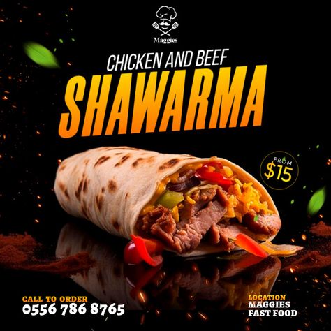 Sharwama Flyer Design, Shawarma Poster, Shawarma Restaurant, Restaurant Instagram Post, Restaurant Promotions, Graphic Design Freebies, Promo Flyer, Menu Flyer, Free Psd Flyer