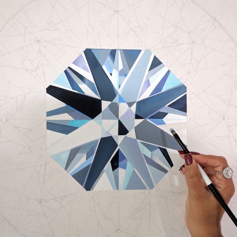 Close up detail of one of the seven round brilliant diamonds. Making of the 4-feet Coronet Diamond Painting by Reena Ahluwalia. ©Reena Ahluwalia Gem Quilt, Jewel Painting, Draw Gems, Gem Painting, Patina Art, Jewel Drawing, Gem Drawing, Diamond Drawing, Gemstone Art