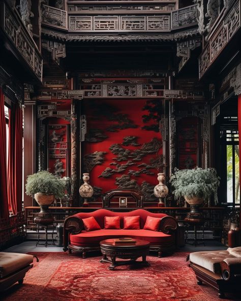 Modern Chinese Home Interior – Red and Dark Wood Accents Chinese Home Interior, Modern Chinese Home, Chinese Dining Room, Dark Wood Accents, Chinese Furniture Design, Chinese Bedroom, Chinese Living Room, Chinese Interior Design, Chinese Style Living Room