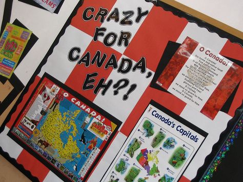 "Crazy for Canada, Eh?!" Canada Classroom Theme, Canada Bulletin Board Ideas, Class Door Decorations, All About Canada, Schools Around The World, Ra Themes, School Door Decorations, School Doors, Class Gift