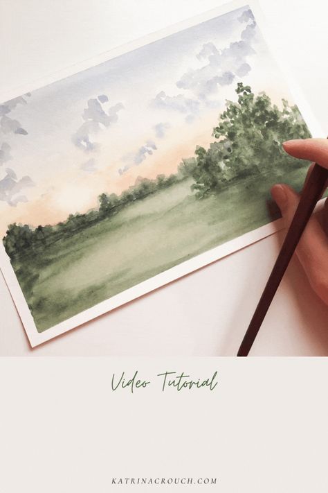 I’m so excited to show you how I painted this watercolor sunset! I finally discovered the trick to watercolor sunsets without looking super fake and weird. Follow the video tutorial to learn how to paint your own landscape and sunset in watercolor #beginnerwatercolor #watercolorlandscape Watercolor Landscapes Tutorials, Painting Watercolor Landscape, Watercolor Field Of Flowers Tutorial, Redo Sunroom, Learn To Watercolor, Watercolor Sunrise Tutorial, Watercolor Art Ideas Landscape, How To Watercolor Landscapes, How To Paint Watercolor Landscapes