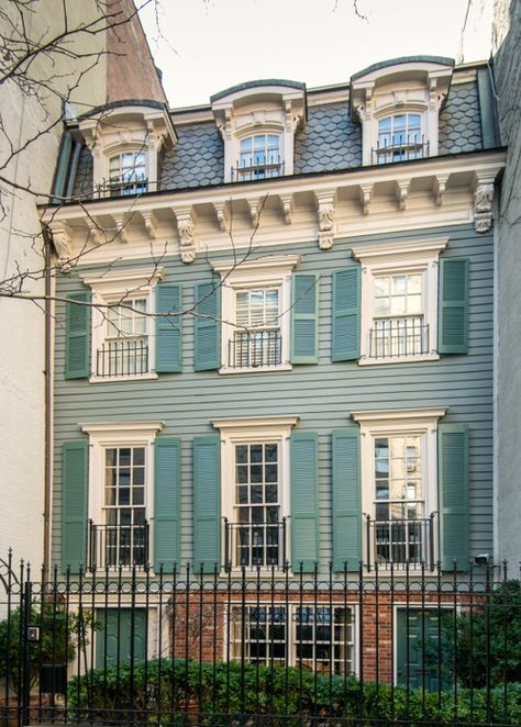 128 East 93rd Street, New York, NY c1866 - one of only five remaining wooden houses on the Upper East Side. Source: The Fuller View The Upper East Side, Street New York, Casas Coloniales, Mansions For Sale, Wooden Houses, Row House, Upper East Side, Exterior Paint Colors, City Living