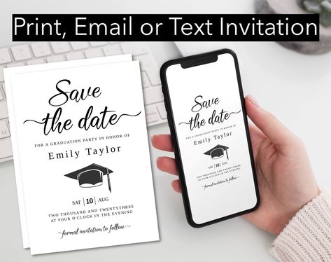 Save The Date Graduation Party, Save The Date Ideas Graduation, Save The Date Graduation Cards, Graduation Save The Date Ideas, Save The Date Graduation, Graduation Save The Date, Grad Dinner, Sabe The Date, Black Save The Date